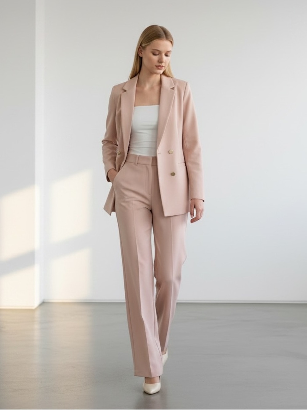 1337 • Blush Rose Wide Leg Open Front Blazer Two Piece Suit Set
